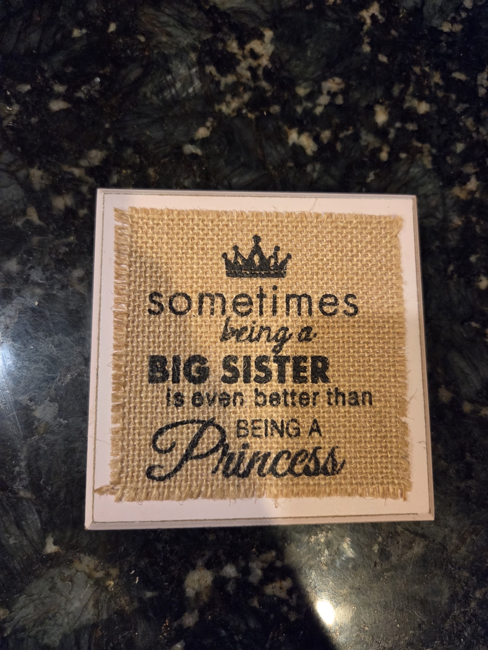 Sometimes Being a Big Sister Burlap Wall Sign - Neutral. Small Wood Cube Block
